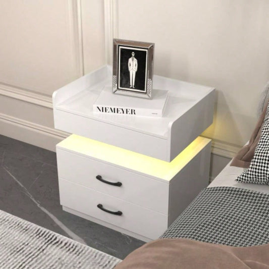 1 Set Nightstand with Adjustable LED Strip Light, 2 - drawers, Large Storage Space, Suitable Bedside Table, Coffee Table, Sofa Side Table or End Table Study Desk
