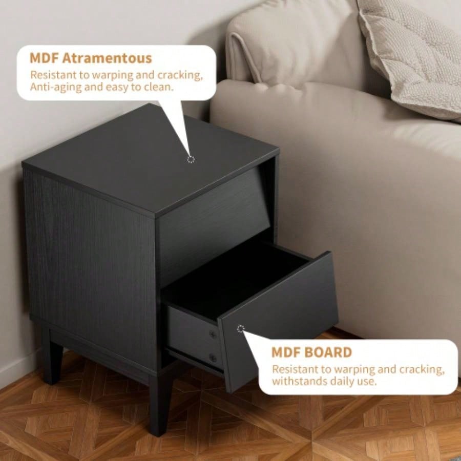 2 Set Nightstands Features Vintage - style and Bevel Design, Made of MDF, Mid Modern Nightstand, Night Stand Bedroom