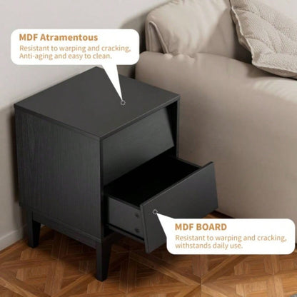 2 Set Nightstands Features Vintage - style and Bevel Design, Made of MDF, Mid Modern Nightstand, Night Stand Bedroom