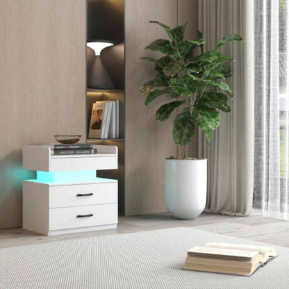 1 Set Nightstand with Adjustable LED Strip Light, 2 - drawers, Large Storage Space, Suitable Bedside Table, Coffee Table, Sofa Side Table or End Table Study Desk