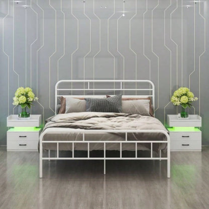 1 Set Nightstand with Adjustable LED Strip Light, 2 - drawers, Large Storage Space, Suitable Bedside Table, Coffee Table, Sofa Side Table or End Table Study Desk