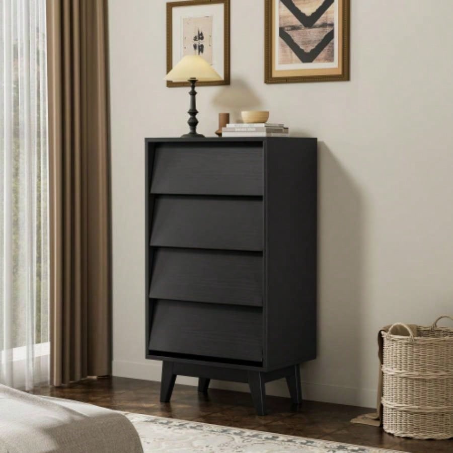2 Set Nightstands Features Vintage - style and Bevel Design, Made of MDF, Mid Modern Nightstand, Night Stand Bedroom