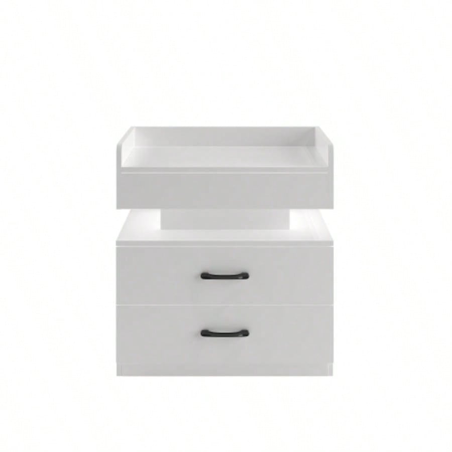 1 Set Nightstand with Adjustable LED Strip Light, 2 - drawers, Large Storage Space, Suitable Bedside Table, Coffee Table, Sofa Side Table or End Table Study Desk