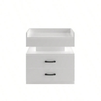 1 Set Nightstand with Adjustable LED Strip Light, 2 - drawers, Large Storage Space, Suitable Bedside Table, Coffee Table, Sofa Side Table or End Table Study Desk