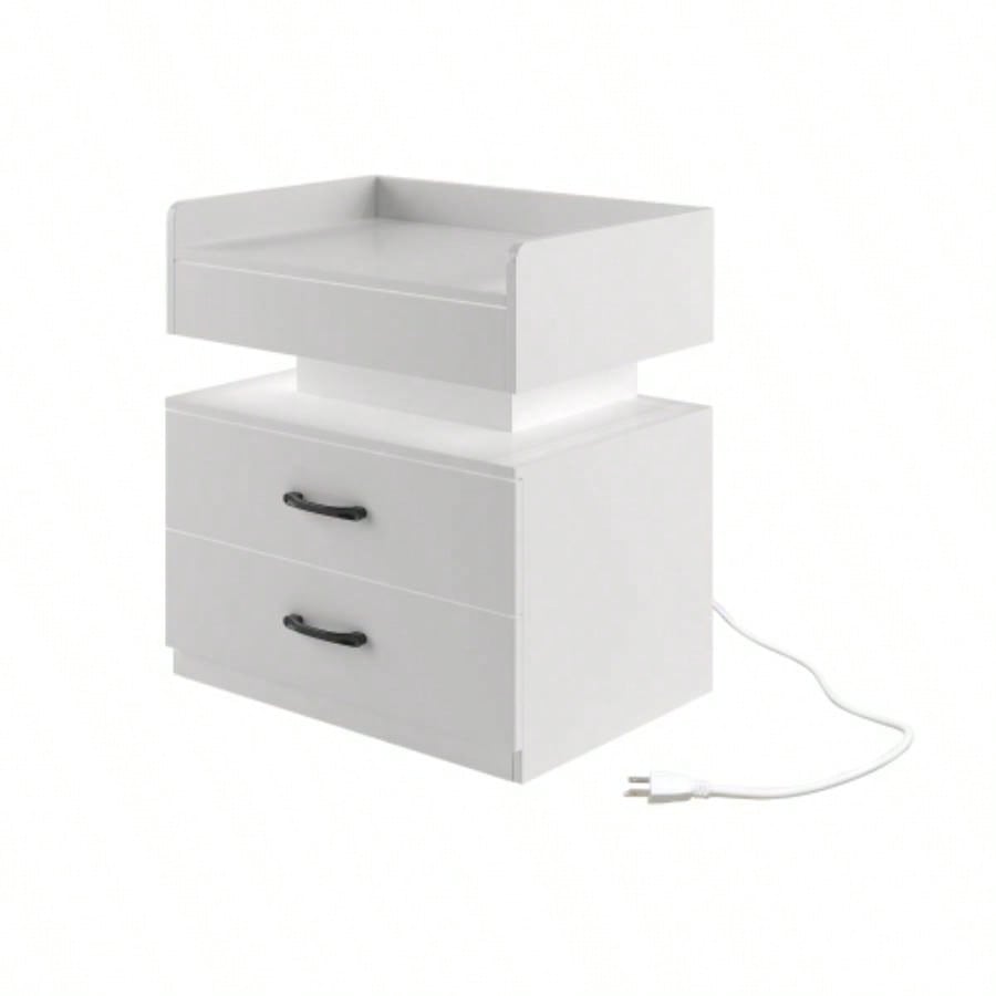 1 Set Nightstand with Adjustable LED Strip Light, 2 - drawers, Large Storage Space, Suitable Bedside Table, Coffee Table, Sofa Side Table or End Table Study Desk