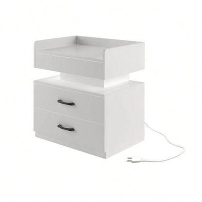 1 Set Nightstand with Adjustable LED Strip Light, 2 - drawers, Large Storage Space, Suitable Bedside Table, Coffee Table, Sofa Side Table or End Table Study Desk