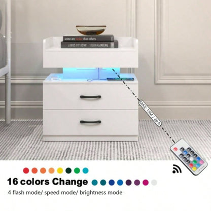 1 Set Nightstand with Adjustable LED Strip Light, 2 - drawers, Large Storage Space, Suitable Bedside Table, Coffee Table, Sofa Side Table or End Table Study Desk