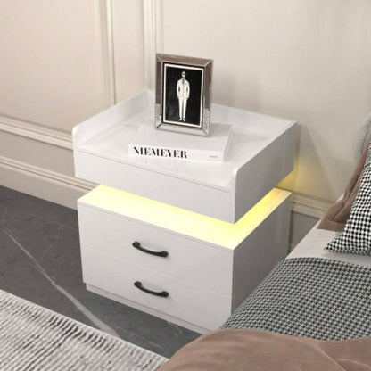 1 Set Nightstand with Adjustable LED Strip Light, 2 - drawers, Large Storage Space, Suitable Bedside Table, Coffee Table, Sofa Side Table or End Table Study Desk