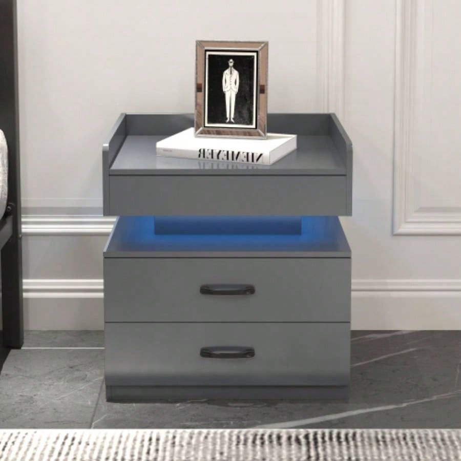 1 Set Nightstand with Adjustable LED Strip Light, 2 - drawers, Large Storage Space, Suitable Bedside Table, Coffee Table, Sofa Side Table or End Table Study Desk
