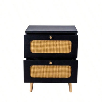 2 - drawer Rattan Nightstand Bedroom and Living Room, End Table, Side Table with 2 Hand Made Rattan Decorated Drawers