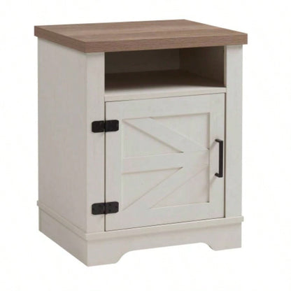Farmhouse Nightstand, Beside Table with Barn Door, Modern End Side Table with Storage Bedroom, Office