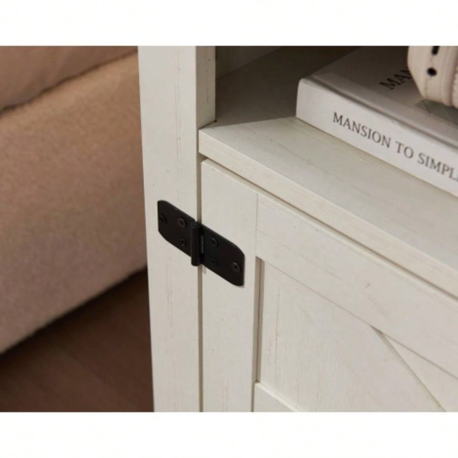 Farmhouse Nightstand, Beside Table with Barn Door, Modern End Side Table with Storage Bedroom, Office
