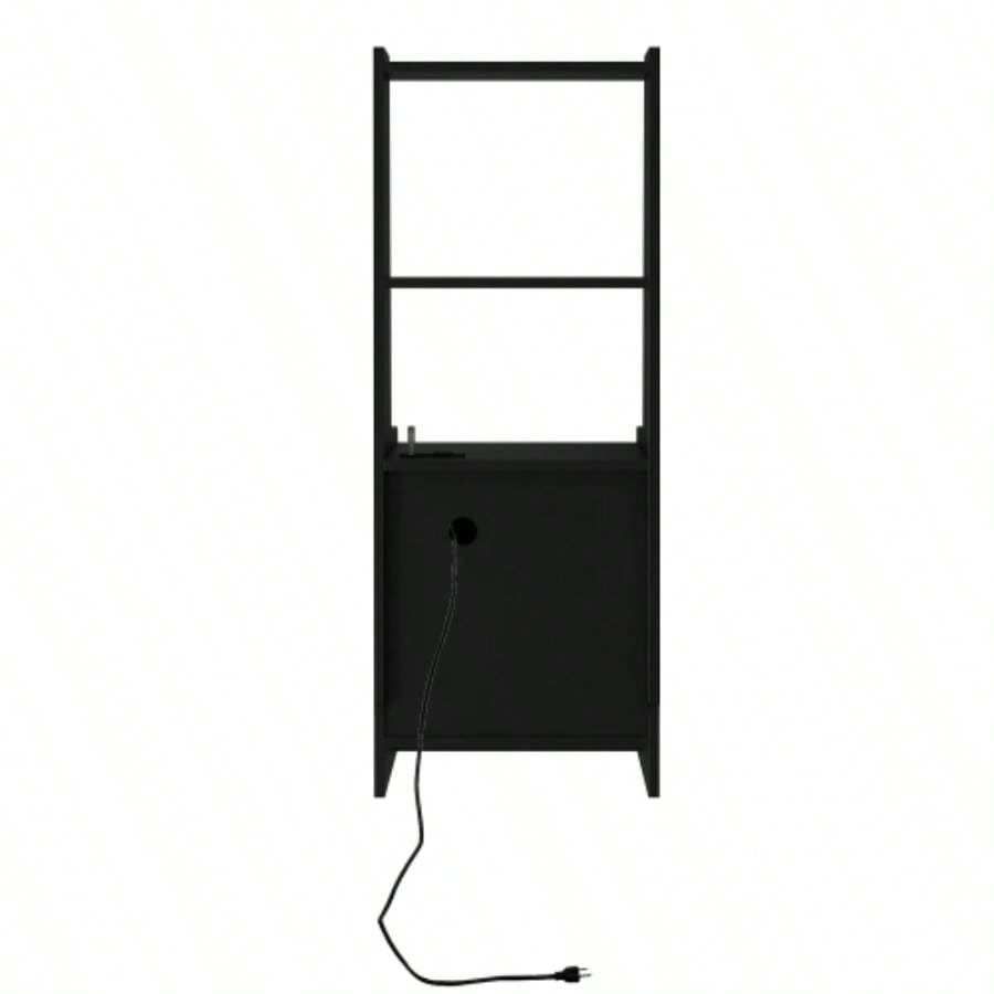 Nightstand with Charging Station, Nightstand with Night Light, Modern Night Stand with Bookshelf, Bedside Tables with Storage Cabinet Bedroom, Black