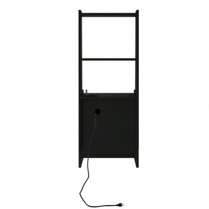 Nightstand with Charging Station, Nightstand with Night Light, Modern Night Stand with Bookshelf, Bedside Tables with Storage Cabinet Bedroom, Black