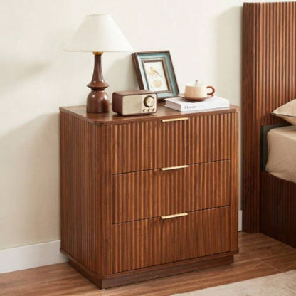 3 Drawers Drasser 2PCS, 27.6 Wide Modern Chest of Drawers Curved wave Design, Nightstand, Wood Drawer Organizer Bedroom, Living Room, Hallway, Walnut, 27.6x 15.8Dx 27.4H.