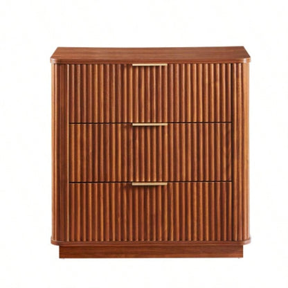 3 Drawers Drasser 2PCS, 27.6 Wide Modern Chest of Drawers Curved wave Design, Nightstand, Wood Drawer Organizer Bedroom, Living Room, Hallway, Walnut, 27.6x 15.8Dx 27.4H.