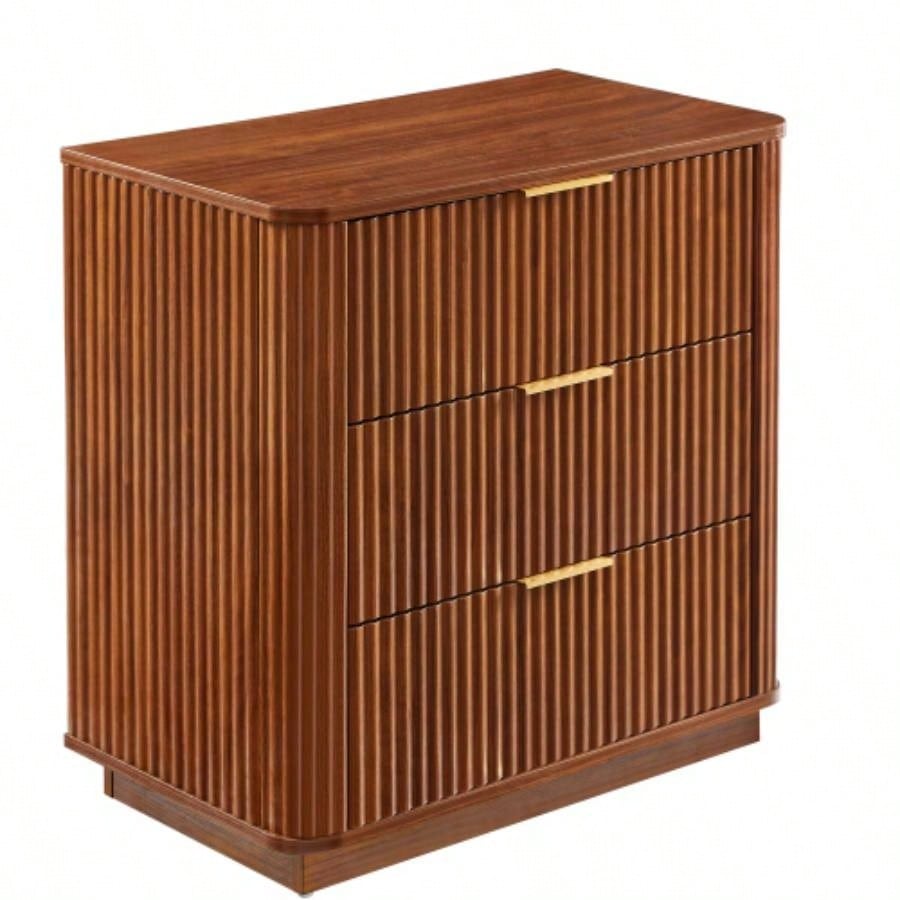 3 Drawers Drasser 2PCS, 27.6 Wide Modern Chest of Drawers Curved wave Design, Nightstand, Wood Drawer Organizer Bedroom, Living Room, Hallway, Walnut, 27.6x 15.8Dx 27.4H.