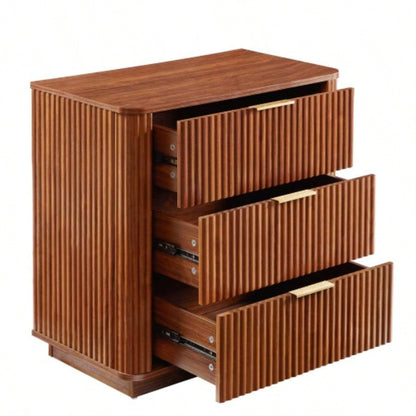 3 Drawers Drasser 2PCS, 27.6 Wide Modern Chest of Drawers Curved wave Design, Nightstand, Wood Drawer Organizer Bedroom, Living Room, Hallway, Walnut, 27.6x 15.8Dx 27.4H.