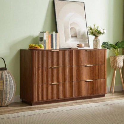 3 Drawers Drasser 2PCS, 27.6 Wide Modern Chest of Drawers Curved wave Design, Nightstand, Wood Drawer Organizer Bedroom, Living Room, Hallway, Walnut, 27.6x 15.8Dx 27.4H.