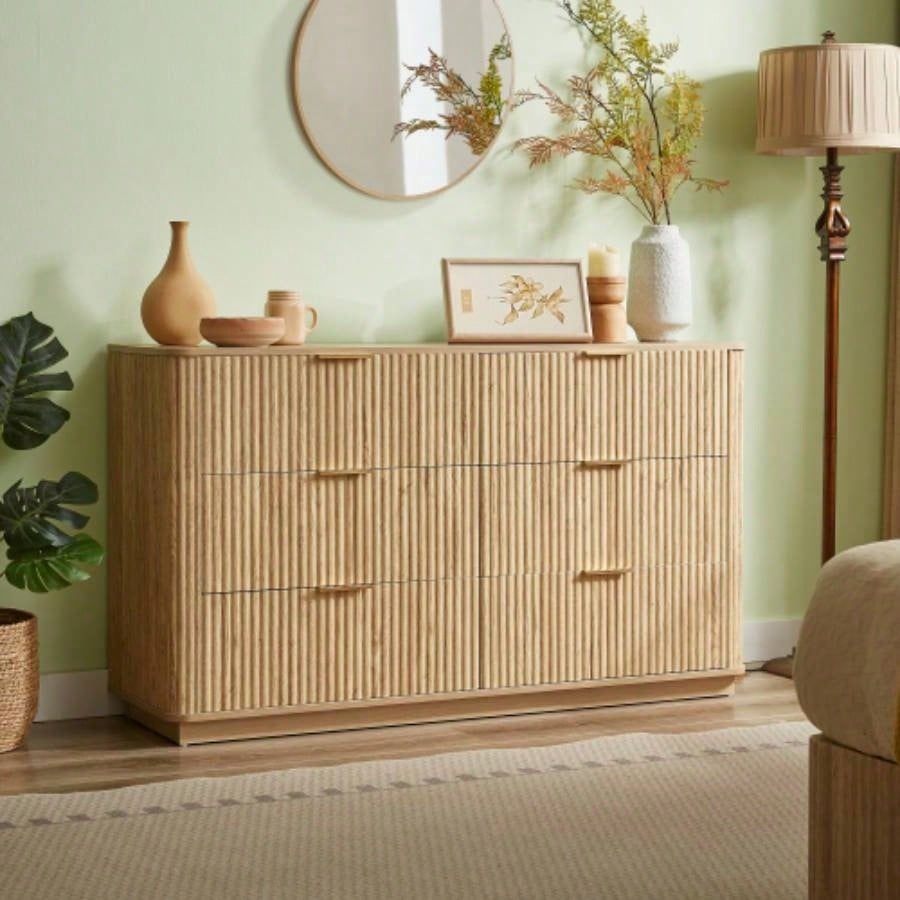 3 Drawers Drasser 2PCS, 27.6 Wide Modern Chest of Drawers Curved wave Design, Nightstand, Wood Drawer Organizer Bedroom, Living Room, Hallway, Walnut, 27.6x 15.8Dx 27.4H.
