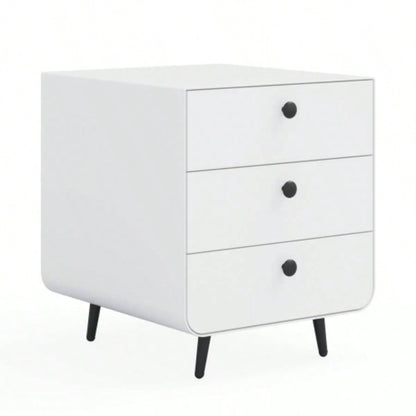 Modern Night Stand Storage Cabinet Living Room Bedroom, Steel Cabinet with 3 Drawers, Bedside Furniture, Circular Handle