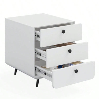 Modern Night Stand Storage Cabinet Living Room Bedroom, Steel Cabinet with 3 Drawers, Bedside Furniture, Circular Handle