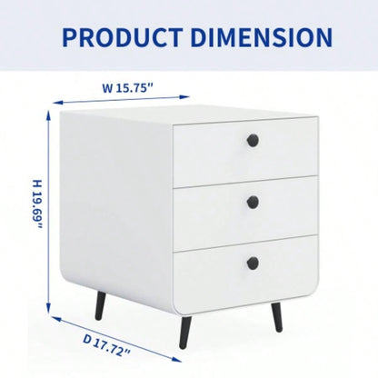 Modern Night Stand Storage Cabinet Living Room Bedroom, Steel Cabinet with 3 Drawers, Bedside Furniture, Circular Handle