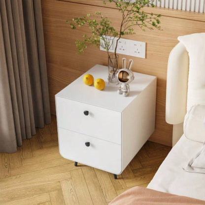 Modern Night Stand Storage Cabinet Living Room Bedroom, Steel Cabinet with 3 Drawers, Bedside Furniture, Circular Handle