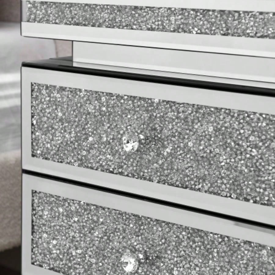 Mirrored Nightstand with 3 Drawers, Silver Nightstand with Inlay, Mirror End Table, Modern Bedside Table, Glass Table Bedroom, 13.8x 17. Lx 23.6 H