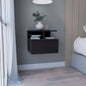 Floating Nightstand 12H, Wall Mounted with Single Drawer and 2 - Tier Shelf, Black