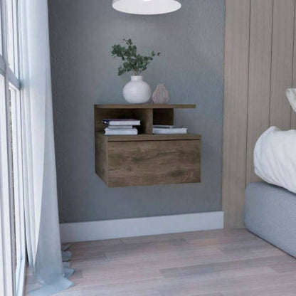 Floating Nightstand 12H, Wall Mounted with Single Drawer and 2 - Tier Shelf, Black