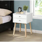 Side Table, Bedside Table with 2 Drawers and Rubber Wood, Mid - Modern Storage Cabinet Bedroom Living Room, Black