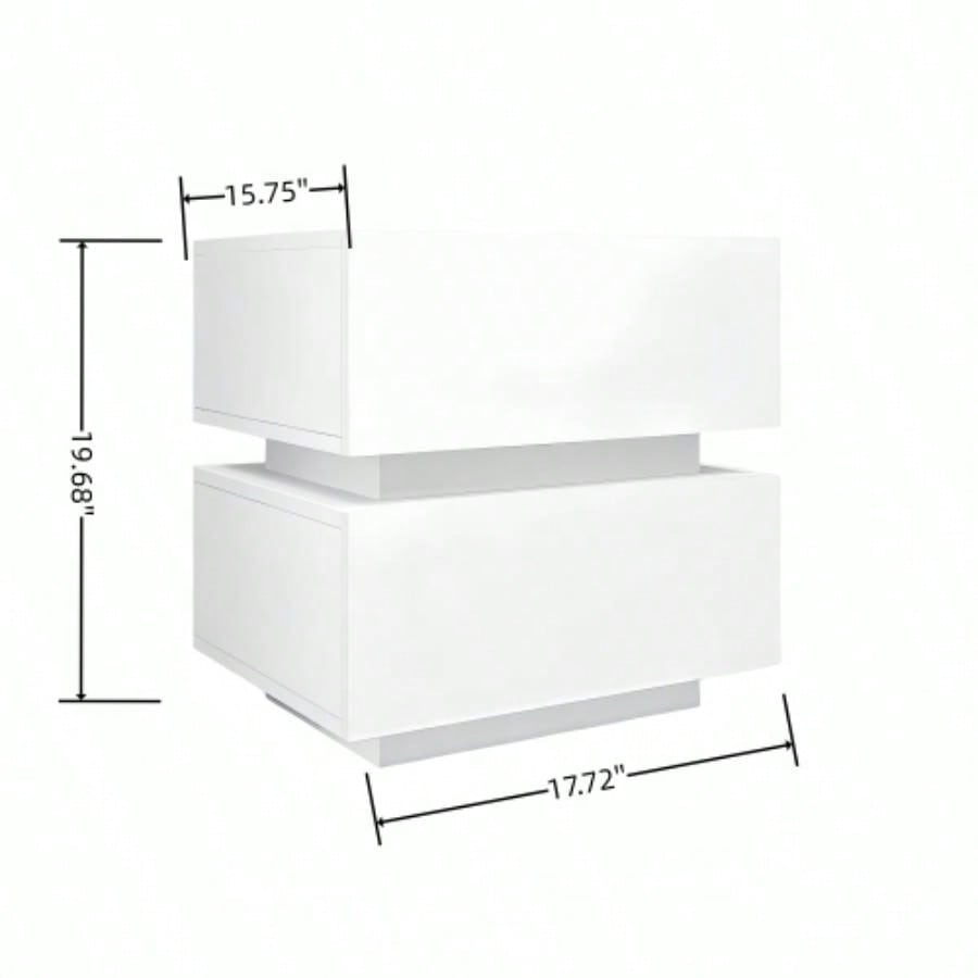White Color High Glossy 2 Drawers Bedside Table with RGB Led Light Nightstand with Control