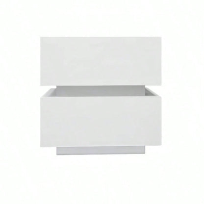 White Color High Glossy 2 Drawers Bedside Table with RGB Led Light Nightstand with Control