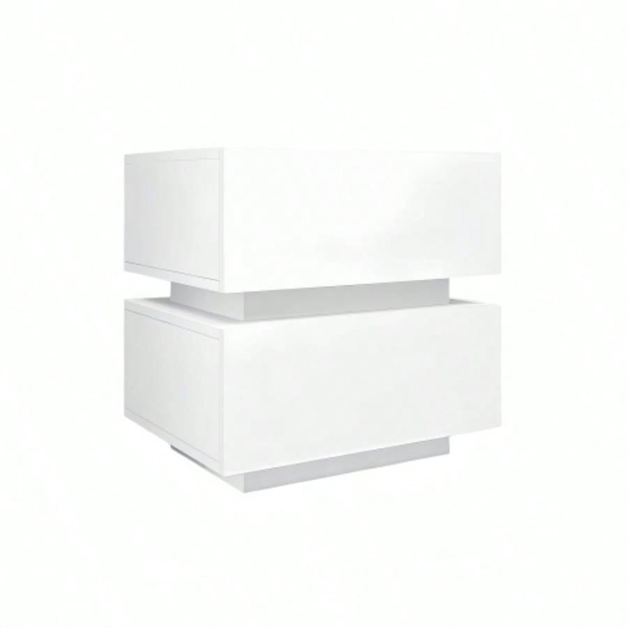 White Color High Glossy 2 Drawers Bedside Table with RGB Led Light Nightstand with Control