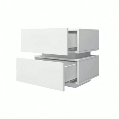 White Color High Glossy 2 Drawers Bedside Table with RGB Led Light Nightstand with Control