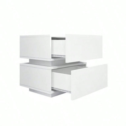 White Color High Glossy 2 Drawers Bedside Table with RGB Led Light Nightstand with Control
