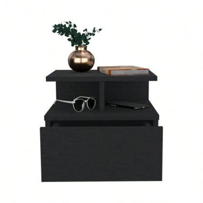 Floating Nightstand Flopini, One Drawer, Black Wengue