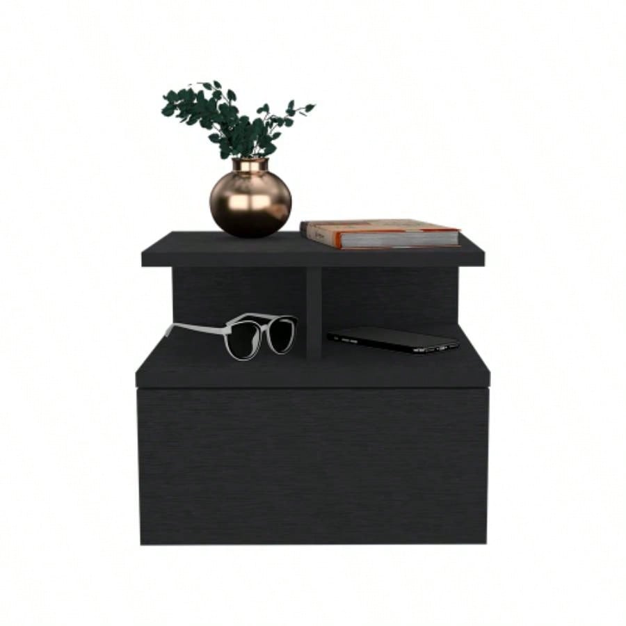 Floating Nightstand Flopini, One Drawer, Black Wengue