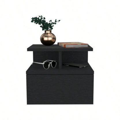 Floating Nightstand Flopini, One Drawer, Black Wengue