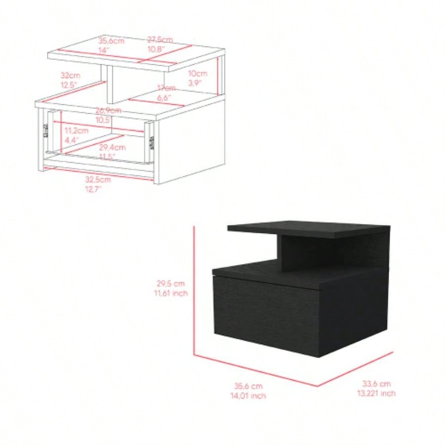 Floating Nightstand Flopini, One Drawer, Black Wengue