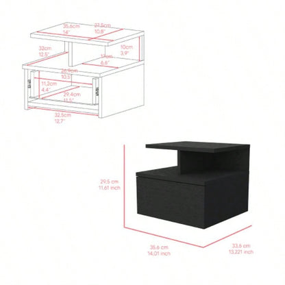 Floating Nightstand Flopini, One Drawer, Black Wengue