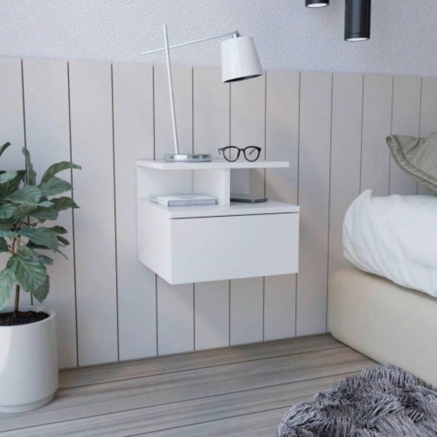 Floating Nightstand Flopini, One Drawer, Black Wengue