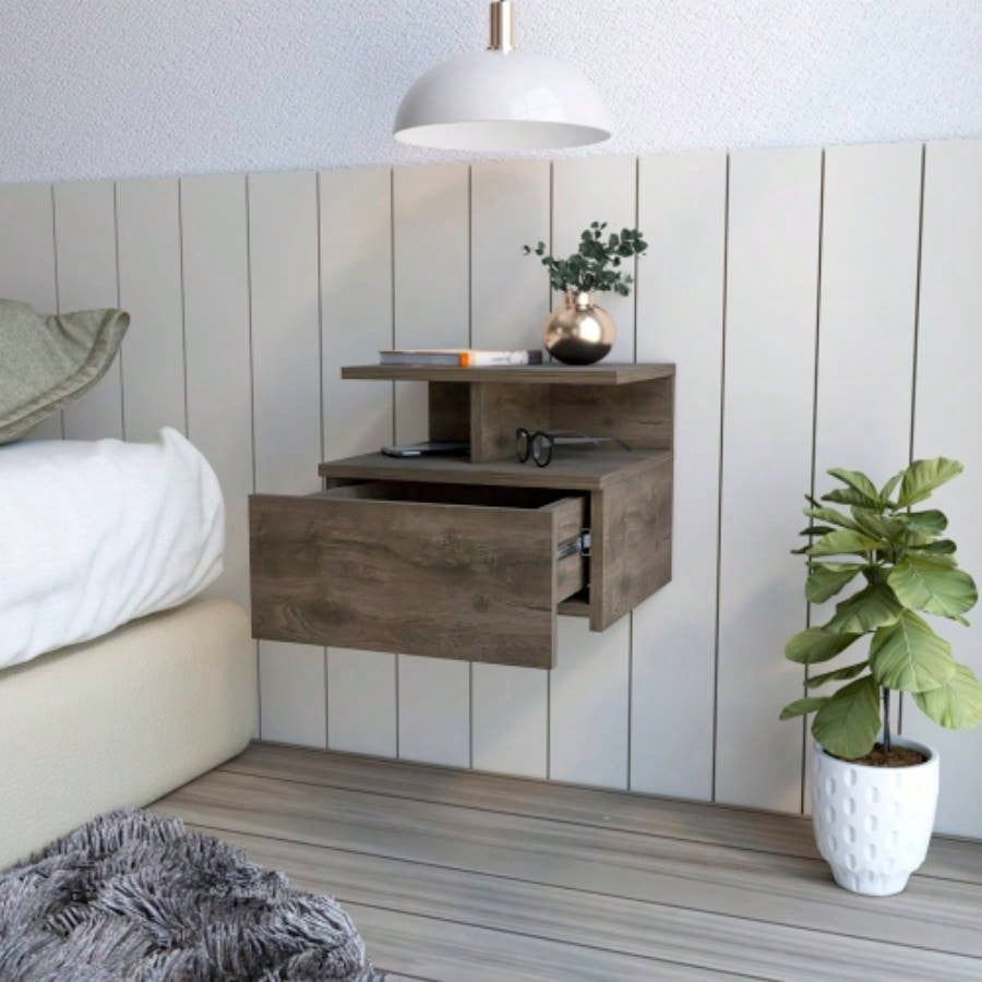 Floating Nightstand Flopini, One Drawer, Black Wengue