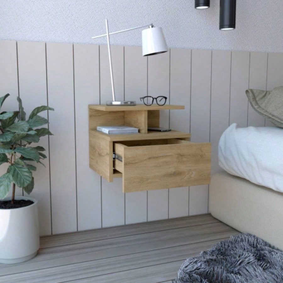 Floating Nightstand Flopini, One Drawer, Black Wengue
