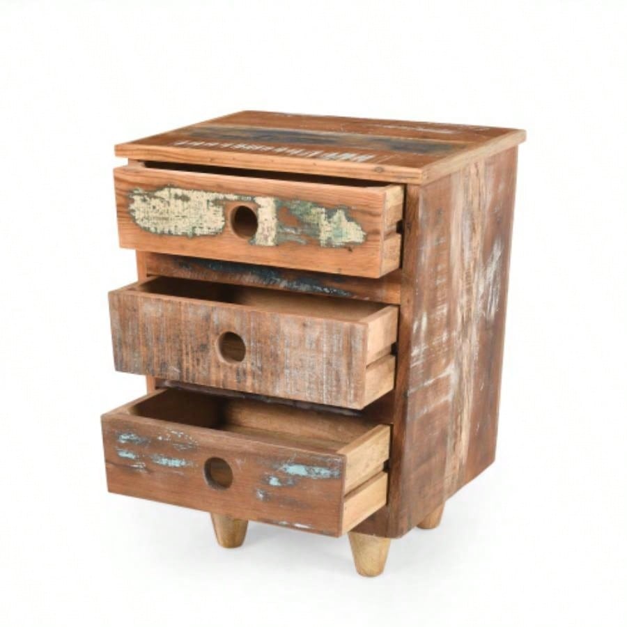 End Table Wood Nightstand, Side Table with 3 Drawers, Vintage Natural Bedside Table Bedroom Living Room
