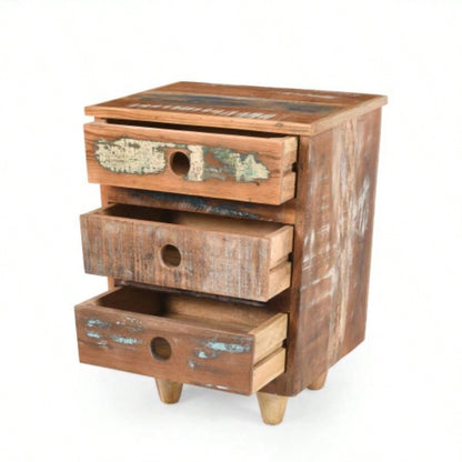 End Table Wood Nightstand, Side Table with 3 Drawers, Vintage Natural Bedside Table Bedroom Living Room