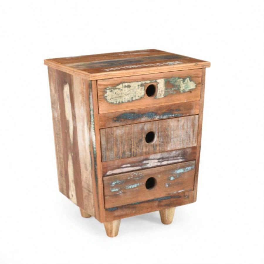 End Table Wood Nightstand, Side Table with 3 Drawers, Vintage Natural Bedside Table Bedroom Living Room
