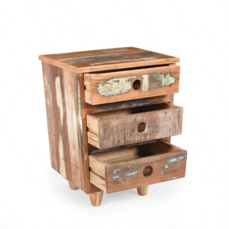 End Table Wood Nightstand, Side Table with 3 Drawers, Vintage Natural Bedside Table Bedroom Living Room