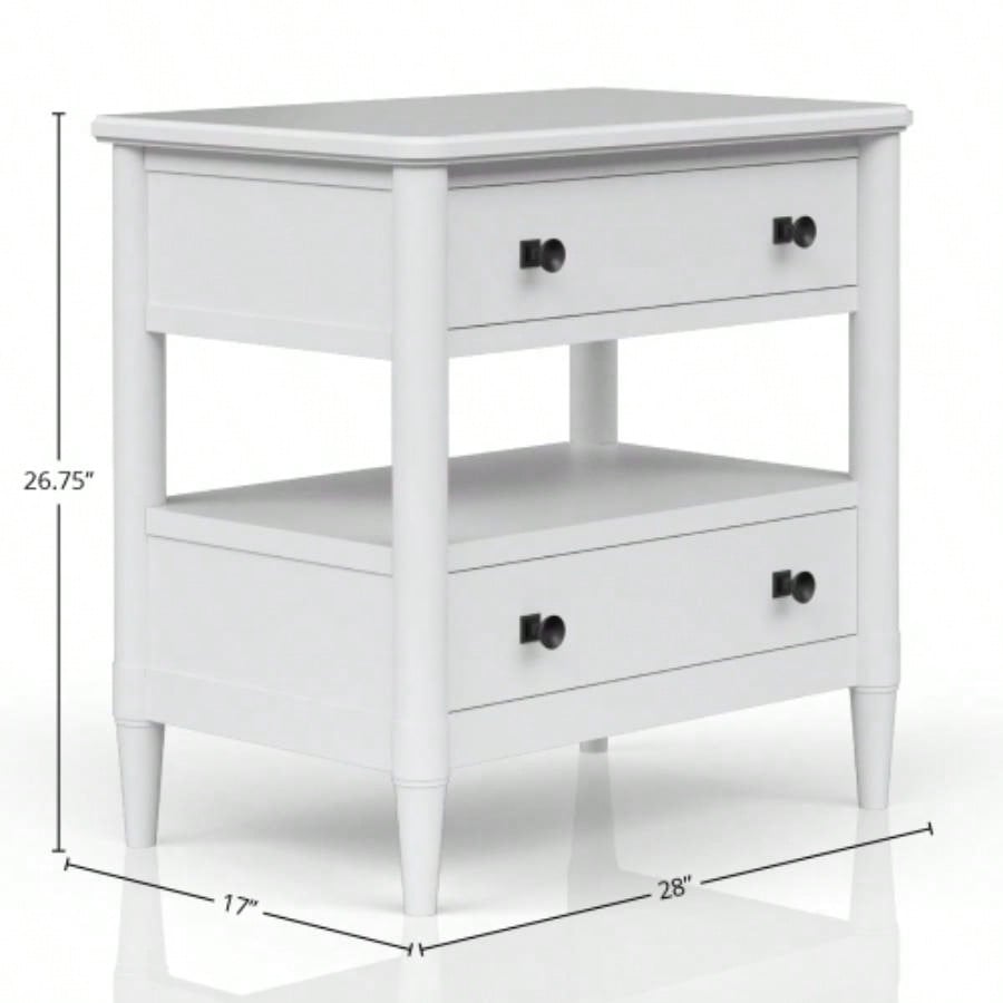 Open Nightstand White With 2 Drawers